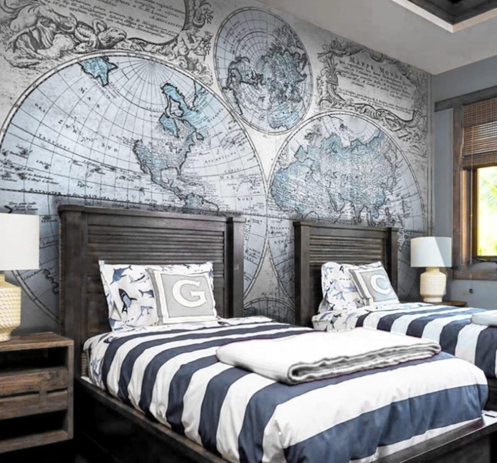 Wallpaper-3D-Xlm 250Cm×170Cm(B×H) Retro Nostalgic World Map Art Personalised 3D Wallpaper Easy Install Feature Office Living Room Sofa Bedroom Tv Background Wall Decoration-250Cm×170Cm