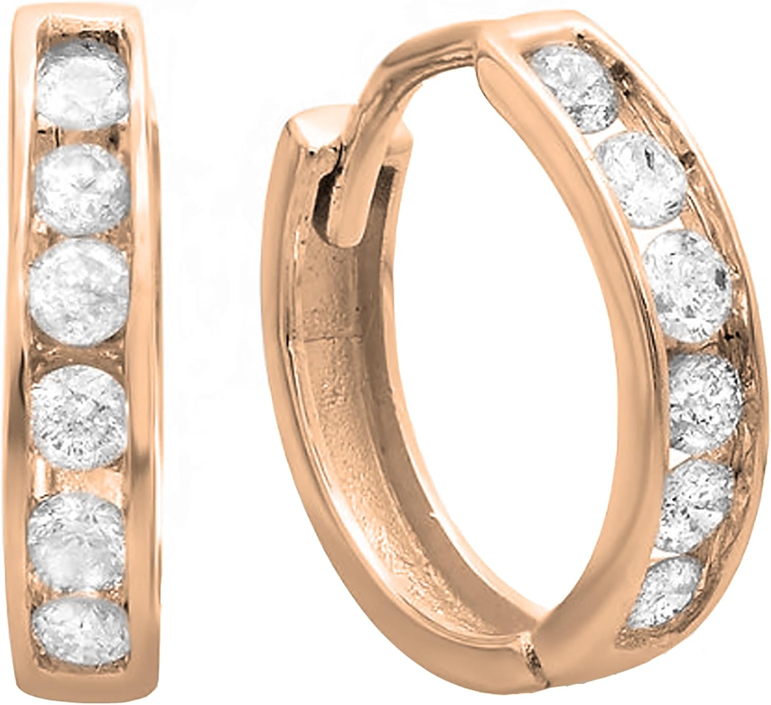 Dazzlingrock Collection Round White Natural Diamond Channel Set Unisex Hinged Post Hoop Earrings (0.30 Ctw) in Real Solid Gold
