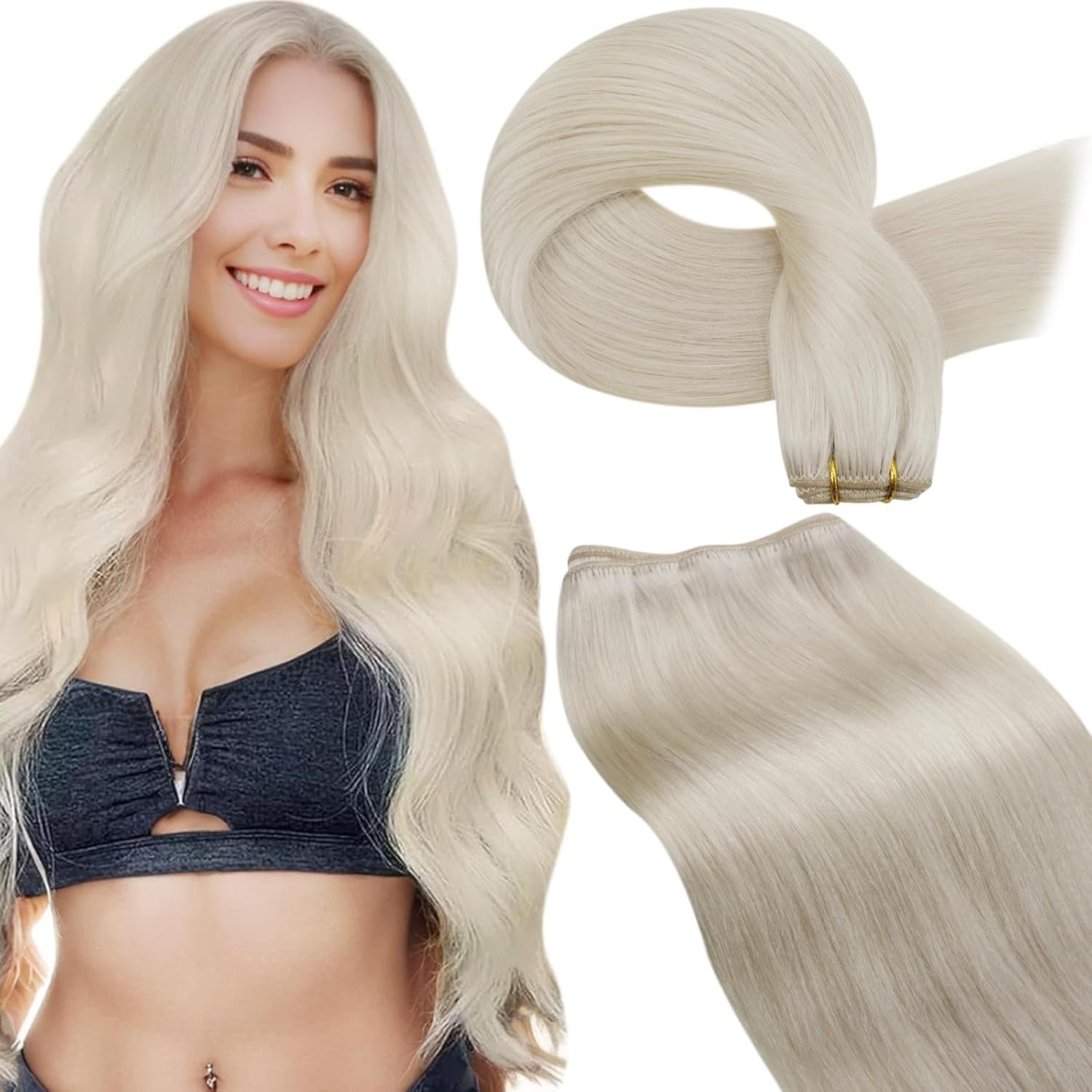 LaaVoo Tressen Echthaar Weft Extensions Echthaar