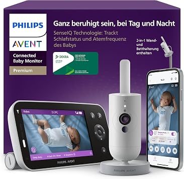 Philips AVENT Premium Connected Babyphone mit Kamera, das bisher Beste Babyphone, Schlaf- und Atmungs-Tracking mit KI, Schrei-Interpretation, DEKRA Zertifiziert privat und sicher, SCD973/26