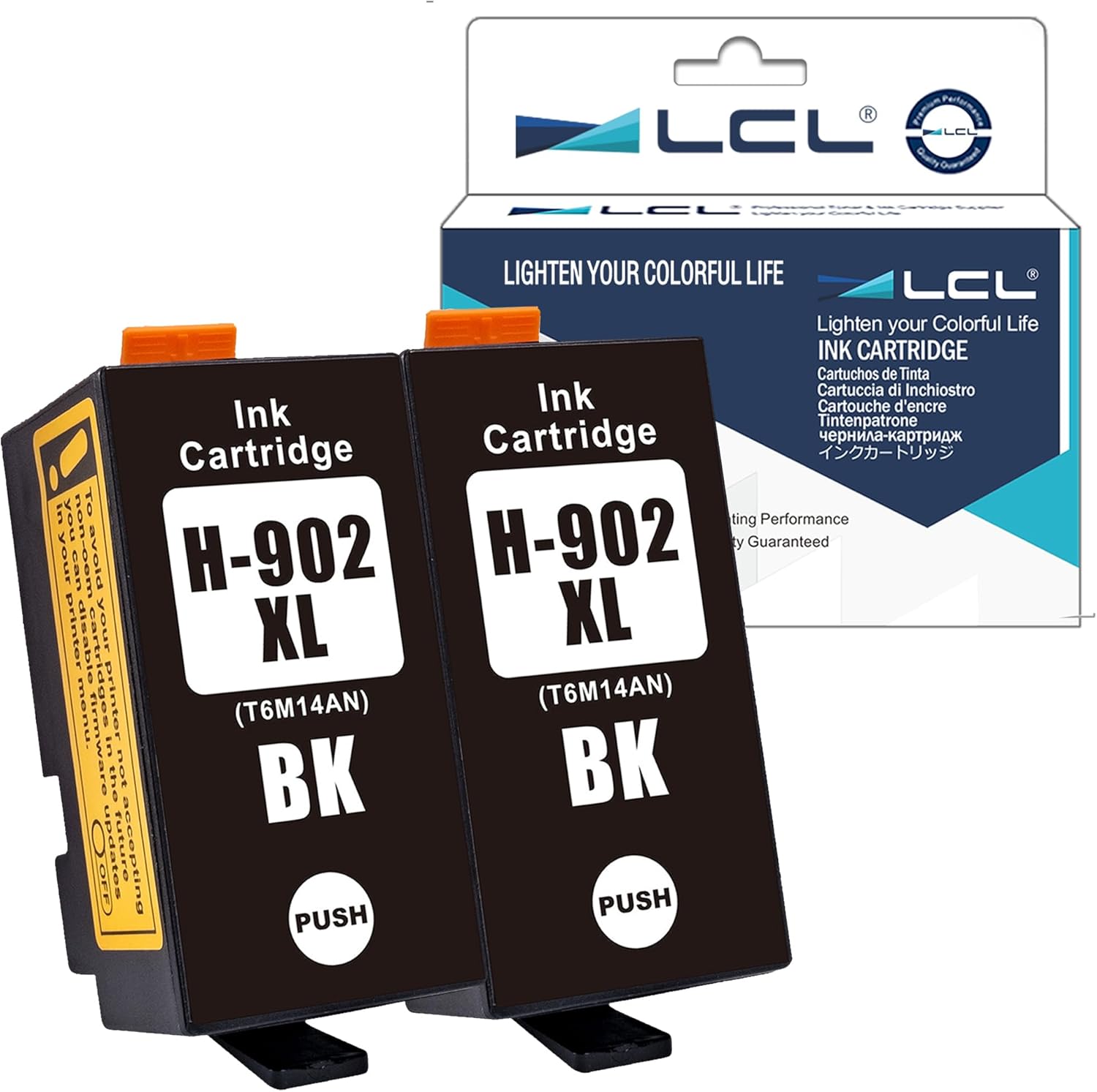 LCL 902XL Black Ink Cartridge Replacement for HP 902 XL T6M14AN High Yield for Officejet pro 6950 6954 6962 6958 6960 6951 6956 6961 6962 6963 6964 6966 6968 6970 6971 6974 6975 6976 Printers (2-Pack)