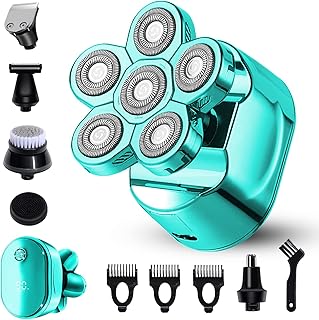 Electric Razor for Men, 6 in 1 Head Shavers for Bald Men, Wet and Dry Beard Trimmer for Men, USB Rechargeable Rotary Shavers for Men, Waterproof Nose Hair Trimmer, Mens Grooming Kit (Green)