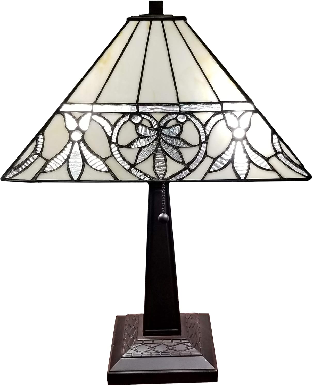 One-Day Sale: Up to 40% Off Amora Lighting Tiffany Style Table Lamp Banker Mission 22 Tall Stained Glass White Mahogany Floral Flower Vintage Antique Elegant Light Décor Living Room Bedroom Handmade Gift AM303TL14B
