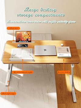 Over Bed Table, Bed Desk for Laptop and Writing, Portable Lap Desks with Foldable Legs,Adjustable Angle and Height,Laptop Standing Desk for Working Reading Writing Breakfast