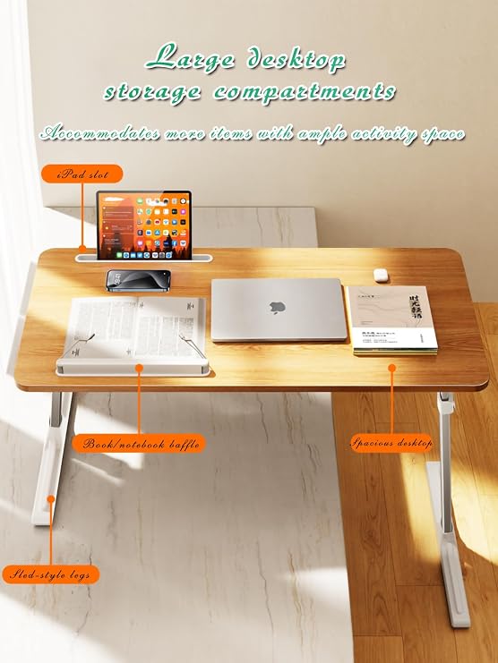 Over Bed Table, Bed Desk for Laptop and Writing, Portable Lap Desks with Foldable Legs,Adjustable Angle and Height,Laptop Standing Desk for Working Reading Writing Breakfast