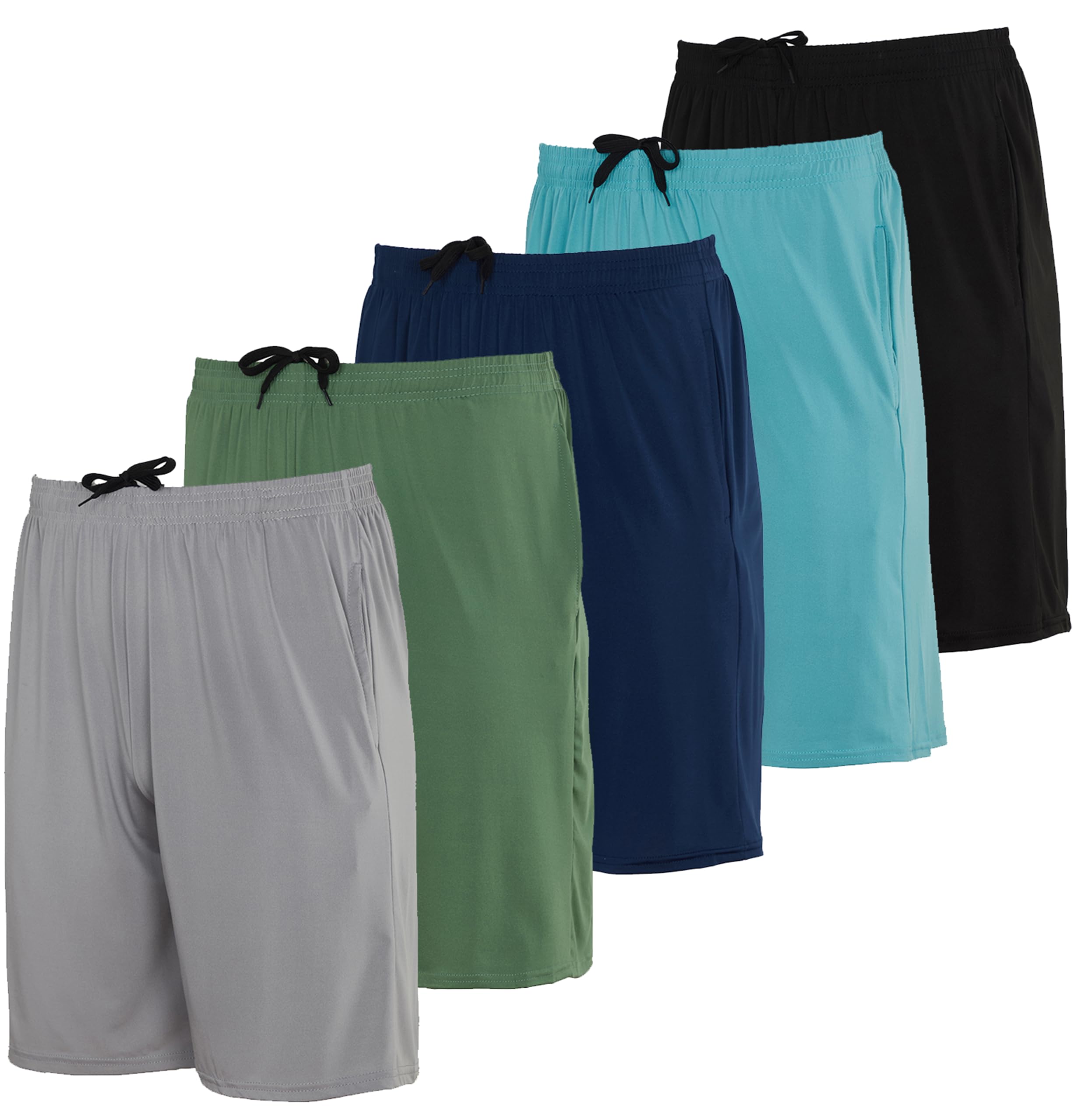 5 Pack Men’s Active Quick Dry Fit Short Pockets Athletic Running Gym Basketball Workout Activewear Sports Men, Set 17, L, Pack of 5