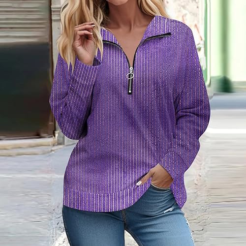 Miniatura 6 de Kenvina Sudadera de manga larga con cremallera de 14 para mujer, blusa atlética de moda, ajuste holgado, casual, manga larga