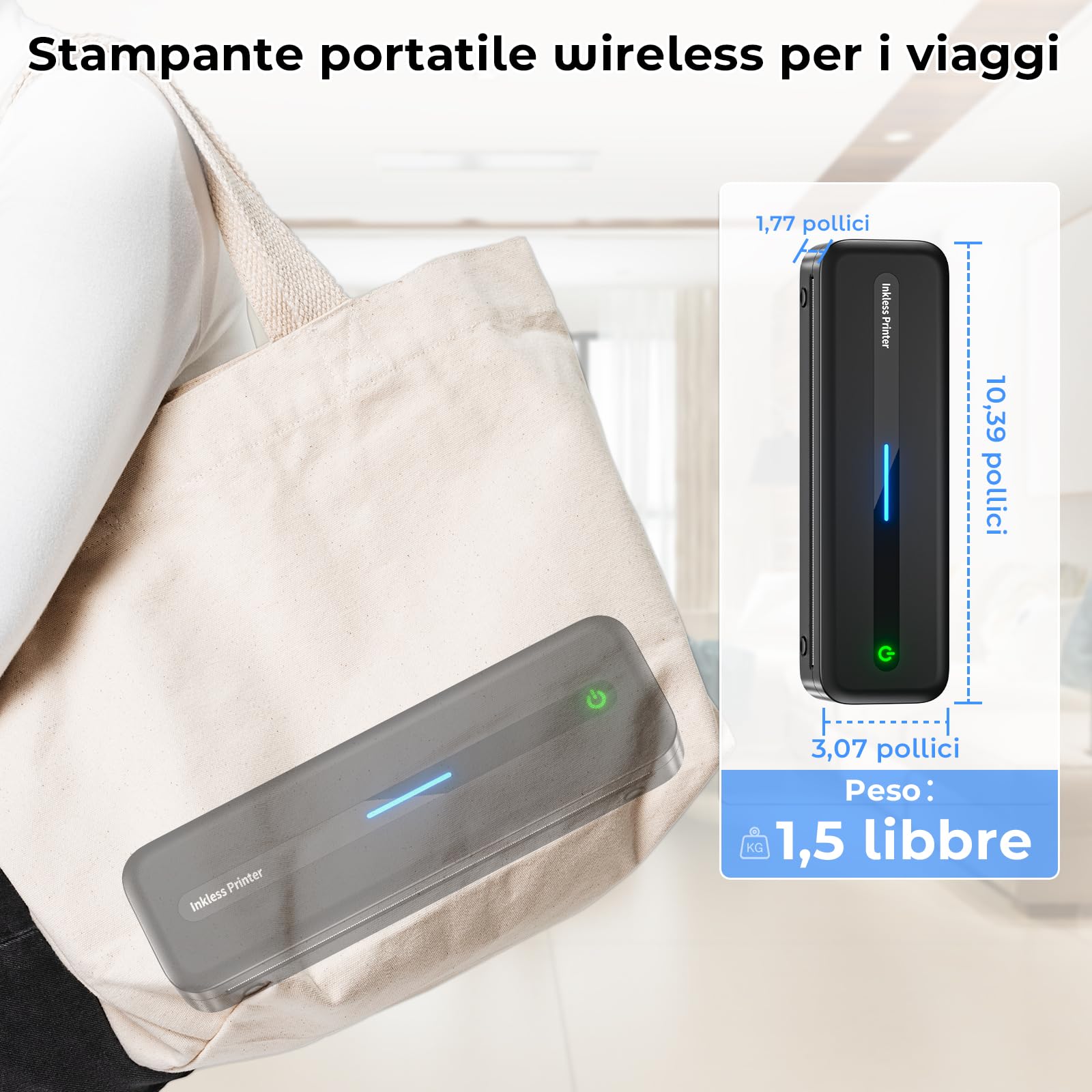 Stampante Termica Portatile Senza Fili A4 300dpi 2600mA Bluetooth
