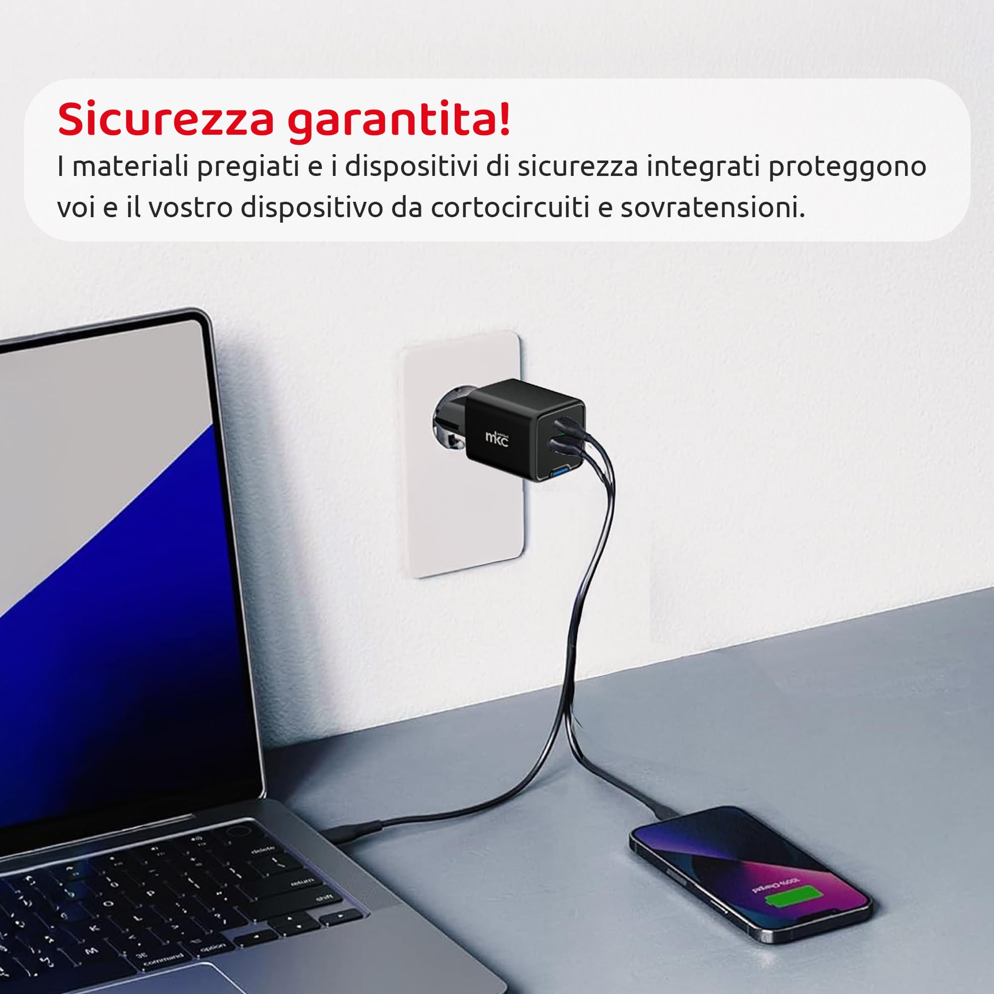 Caricatore Gan 45W MKC USB-C Power Delivery, Alimentatore rapido compatto per iPhone Samsung Tablet