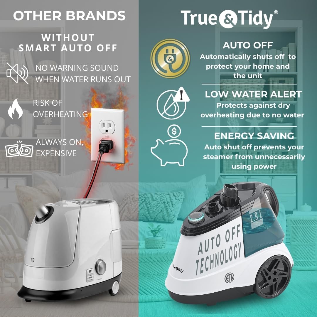 True & Tidy® Commercial Garment Steamer – Heavy Duty 1800W for Home & Commercial Use, 90+ Min Continuous Steam, Large 3L Tank, Wheels, Smart Auto-off Safety