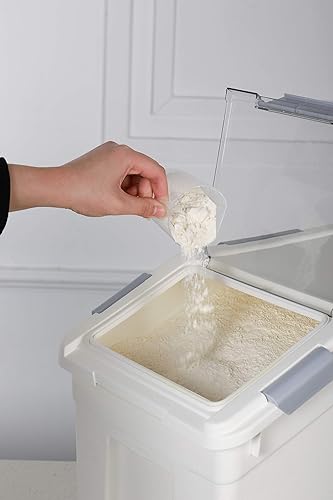 Miniatura 11 de Contenedor de almacenamiento de harina de 25 lb (25 litros) con tapa de bloqueo de sellado de ruedas PP (paquete de 2)