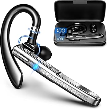 Bluetooth Headset V6.1,100Hrs Talk Time Single-Ear Wireless Earbud,CVC8.0 Noise Cancelling Bluetooth Earpiece,Handsfree Headset with Mic,Driving Headphoone for Trucker, Office, Business