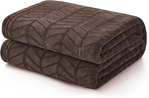 Miniatura 4 de Excervent Manta de franela cepillada suave de vellón marrón, con patrón de cheurón para sofá, silla, sofá, manta decorativa esponjosa, cálida y