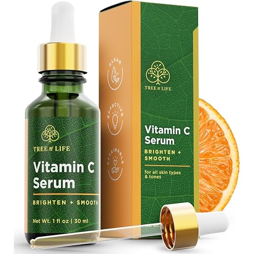 Tree of Life Vitamin C Serum For Face - Brightening Face Oil for Dark & Age Spots - For Dry & Sensitive Skin with Vitamin E for Soft Smooth Glow - Dermatologist Tested, 1 Fl Oz