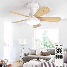 Depuley Small Ceiling Fan with Lighting: 28 Inch Recessed Ceiling Fan with Lighting and Remote Control, Reversible Low Profile Ceiling Fans for Bedroom, Wood