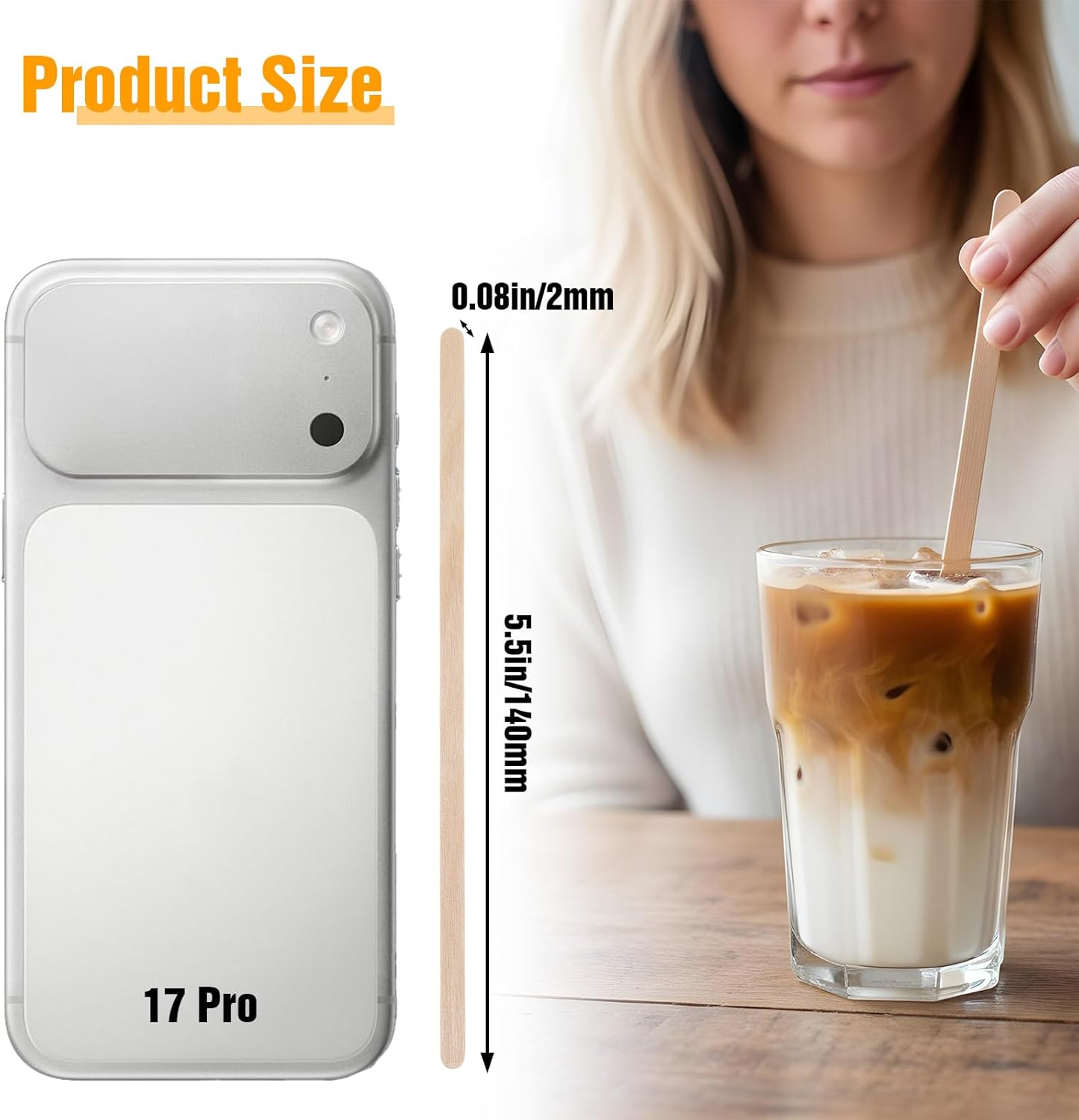 2000 Pcs Individually Wrapped Coffee Stirrers 5.5 Inch Round End Disposable Wood Coffe Stir Sticks for Coffee, Cocktail Wood Blenders for butter sugar, Craft Stick