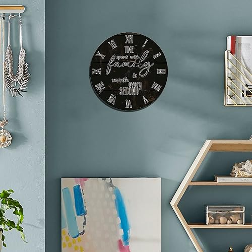 Miniatura 140 de UFunhome Reloj de pared de madera con cita familiar, el tiempo que pasa con la familia vale la pena cada segundo, reloj colgante redondo, funciona