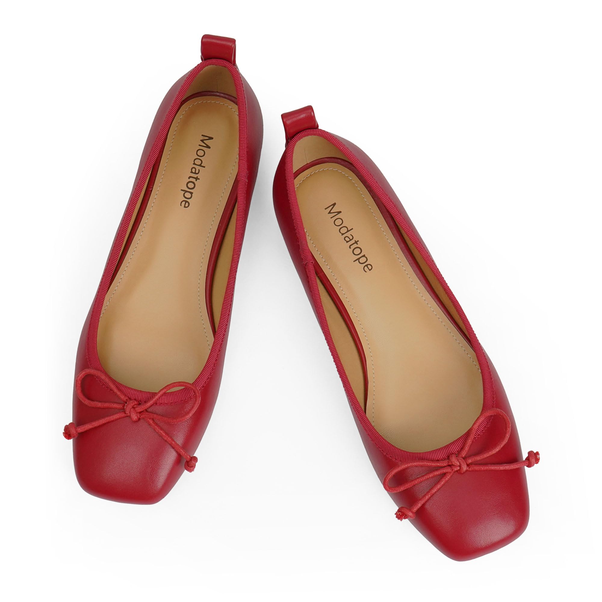 Modatope Ballet Flats with Bow Ballerina Closed Square Toe Slip on Bowknot Flats Shoes for Women Dressy