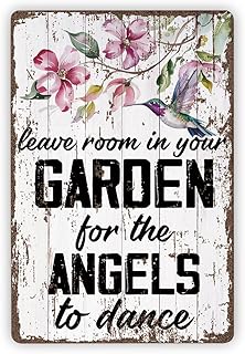 Metal Garden Sign, Leave Room in Your Garden for the Angels to Dance Sign, Decorative Wooden Wall Plaque, Cottage Yard Balcony Decor, Outdoor Vintage Metal Tin Signs 11.8 * 7.9inches