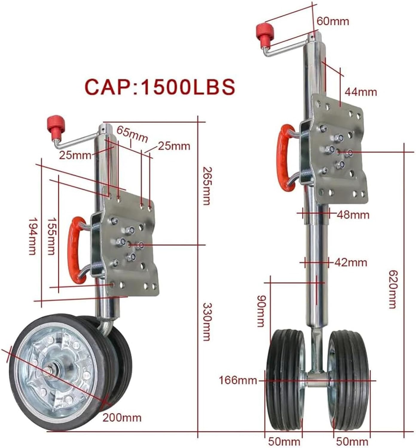 Heavy Duty Lift Swivel Trailer Jack - 8-Inch Swinging Double-Wheel Jack Trailer Guide Wheels, Caravan Boat Trailer Jack Parts Accessories Tool, Capacity 1500