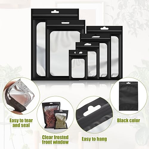 Miniatura 3 de 600 bolsas de película de poliéster de 6 tamaños con ventana transparente para negocios, bolsas resellables a prueba de olores, bolsas holográficas