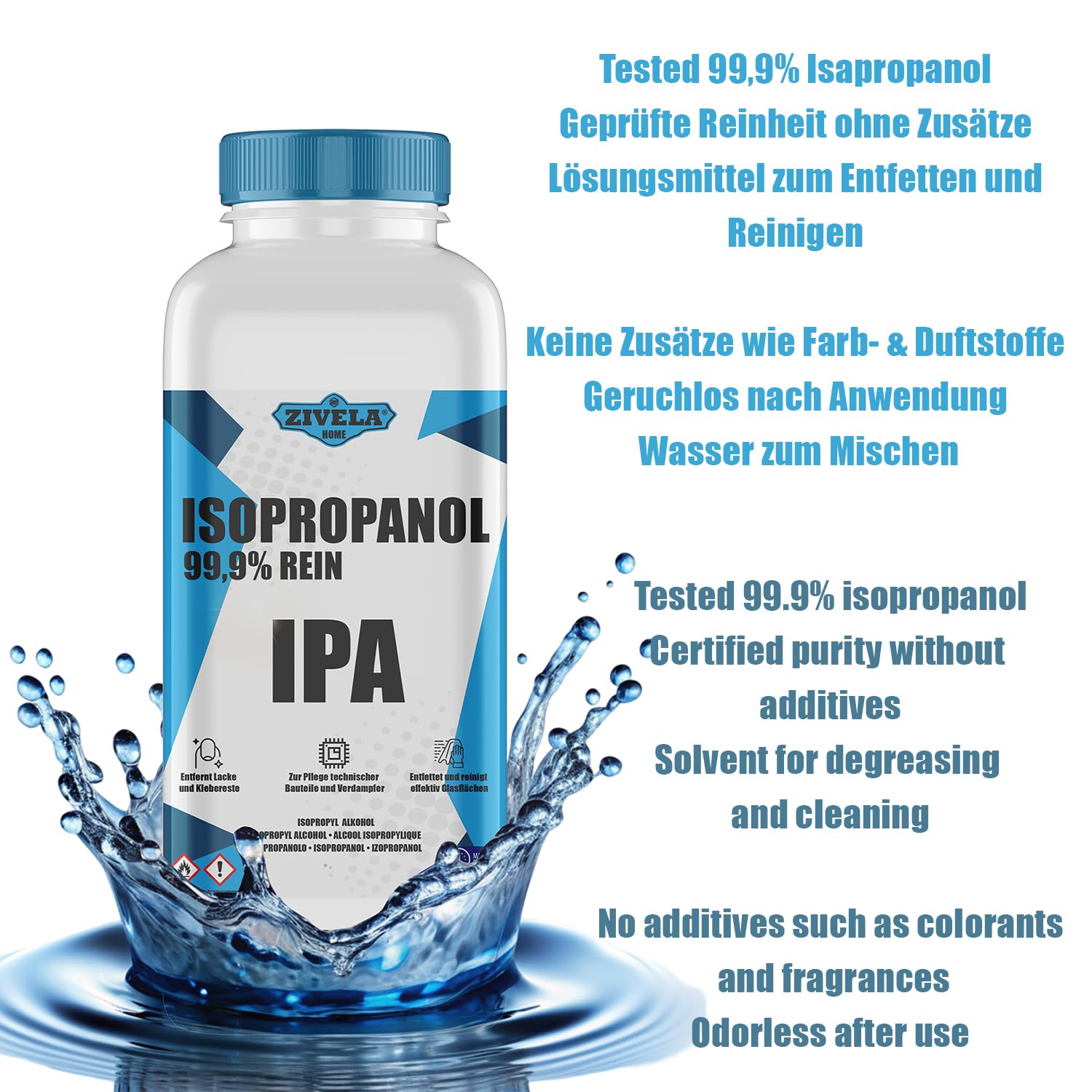 Isopropanol 99,9 % | 20 l isopropanol | IPA 20 l | Isopropanol pour la maison et l'électronique | Lentilles et écrans IPA
