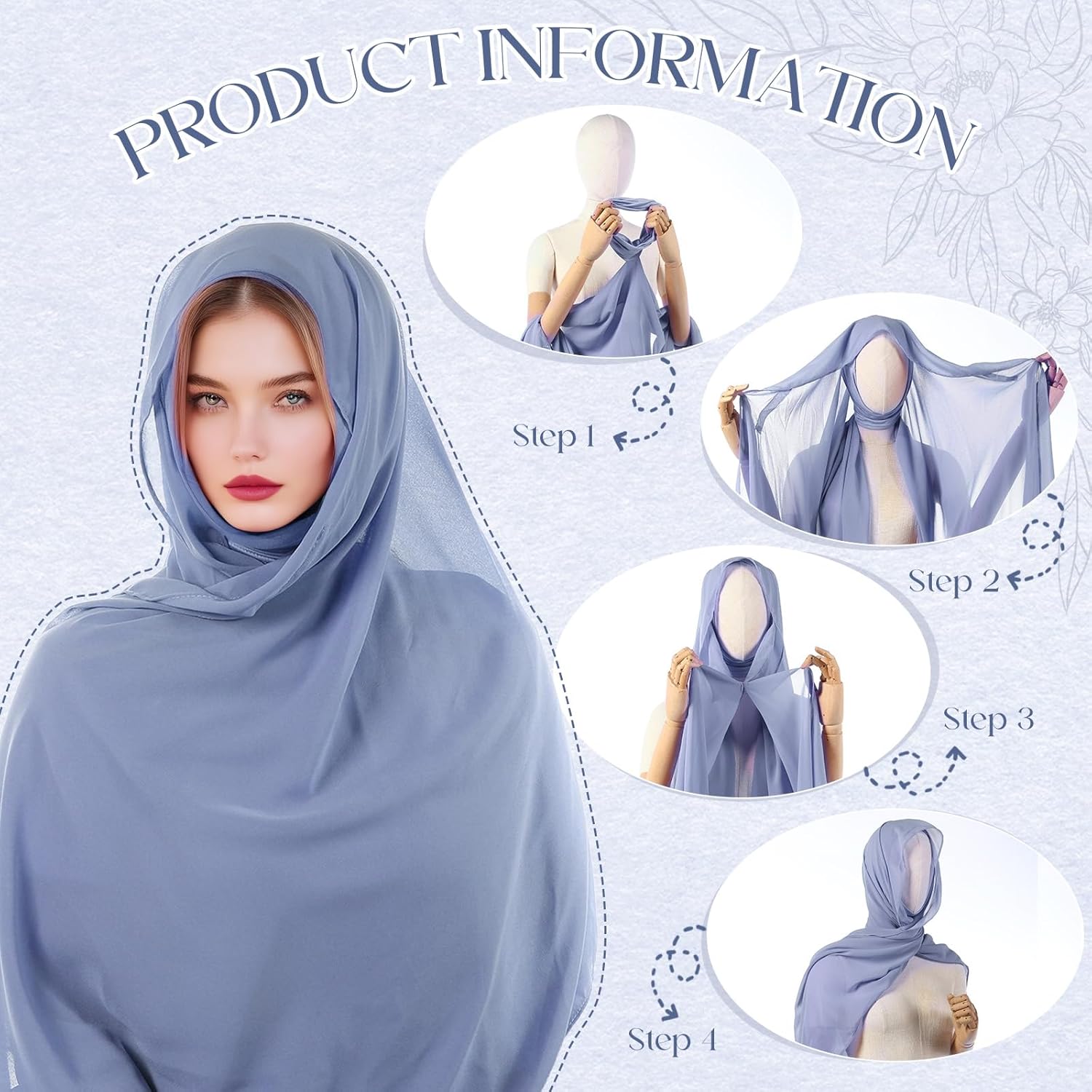 Geyoga Instant Chiffon Hijab 3-in-1 Hijab Scarf for Women Muslim Soft Long Head Scarf Wrap with Built-in Magnets and Undercap - Image 3