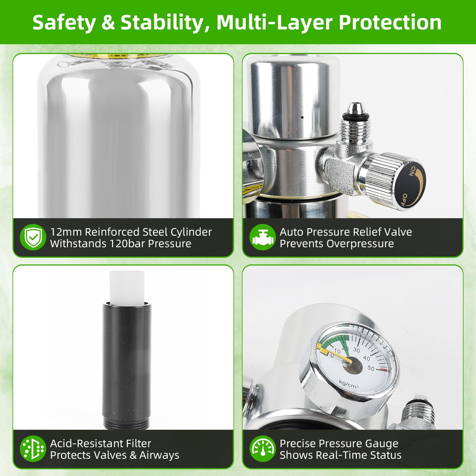 Kit Generador de CO2 para Acuario, Botella 2L Acero Inoxidable con Electroválvula y Contador de Burbujas