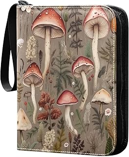 4 Pocket Card Binder with 50 Removable Sleeves Forest Leaf Mushroom Trading Card Binder Collector Card Album for 400 Game Sports Cards