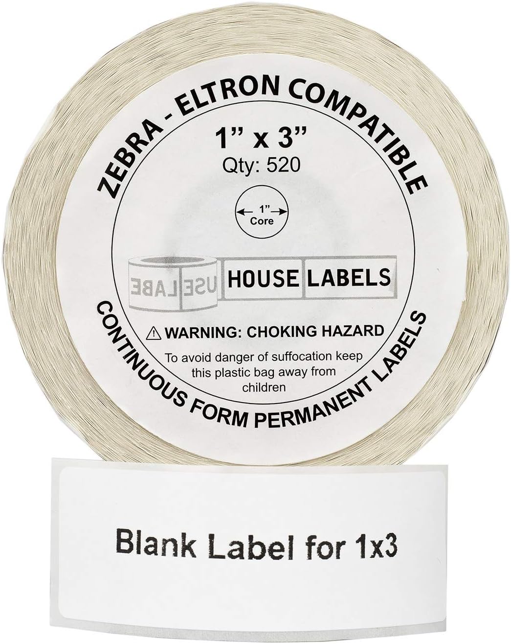 HOUSELABELS 1" x 3" Retail Labels on 1" Core Compatible with Zebra and Rollo Printers, 12 Rolls / 520 Labels per Roll