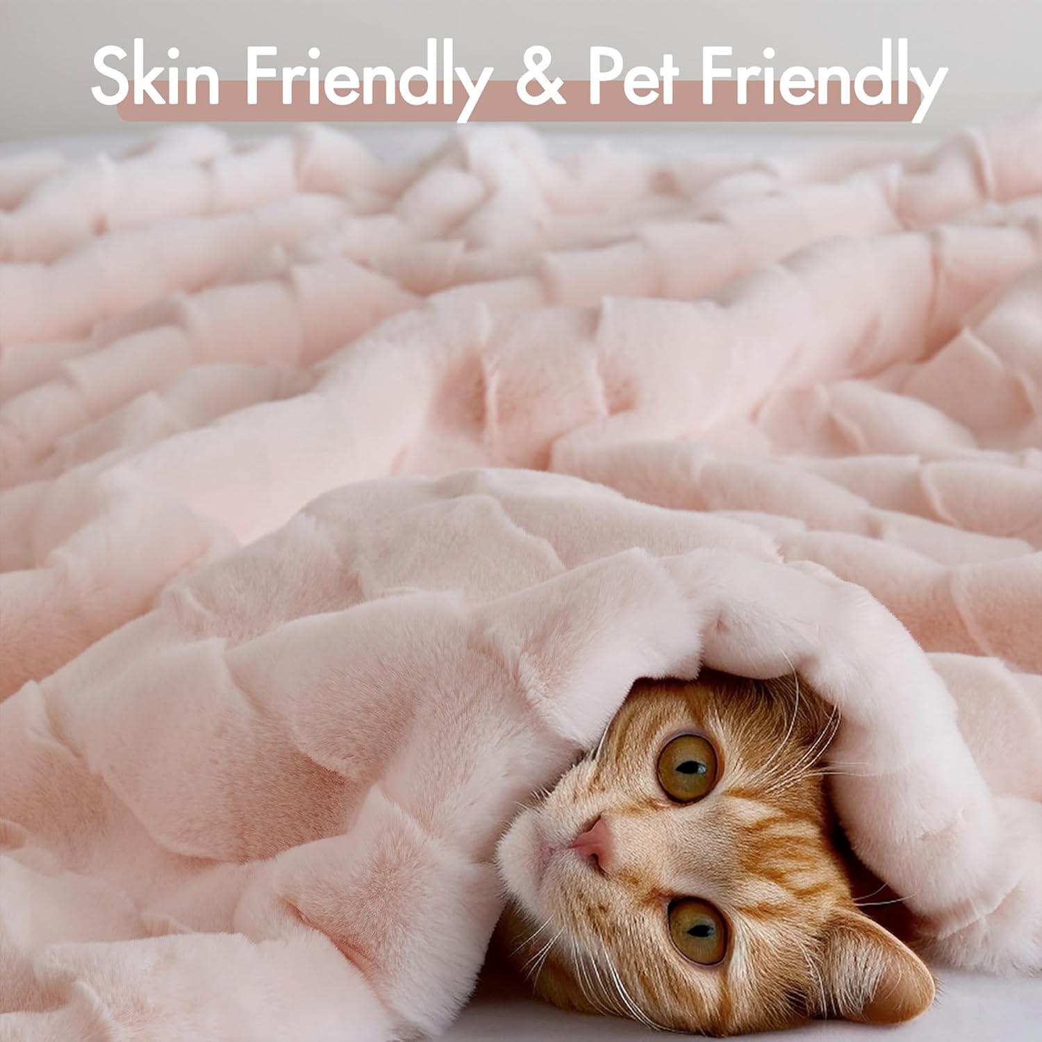 Madison Park Luxuriously Cozy Soft Long Faux Fur Basketweave Blanket, Reversible Soft & Snuggly Velvet Throw, Lightweight, Breathable, All Season, Trendy Room Décor, 50x60, Pink