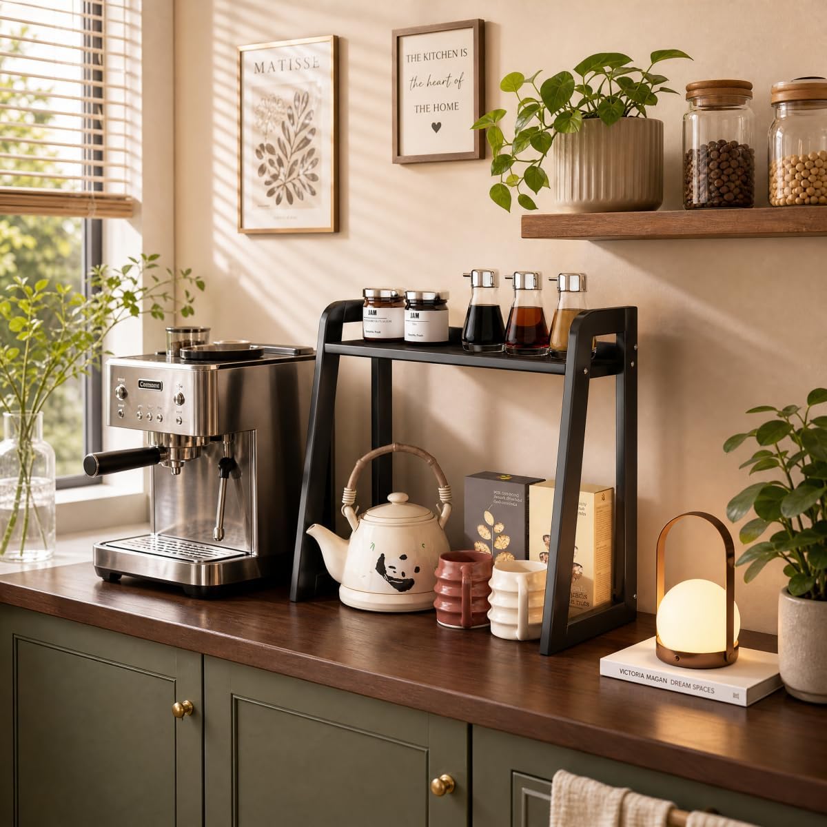 2-Tier Natural Bamboo Coffee Station Organizer, Wood Countertop Shelf image 5