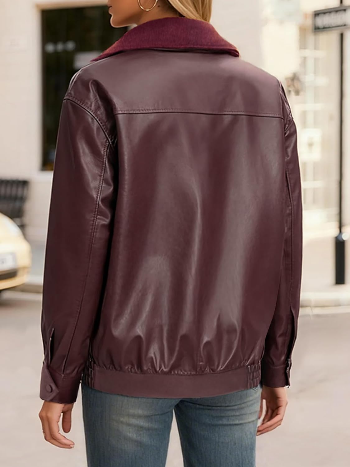 Casly Lamiit Women Leather Jacket Oversized Bomber Motorcycle Zip Up Jacket Spring Trendy Coats Fashion Clothes 2026 - Image 4