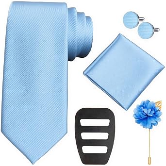 Tie Sets for Men Silk Necktie and Pocket Square,Lapel Pin,Cufflinks,Tie Clip Sets with Gift Box 6PCS