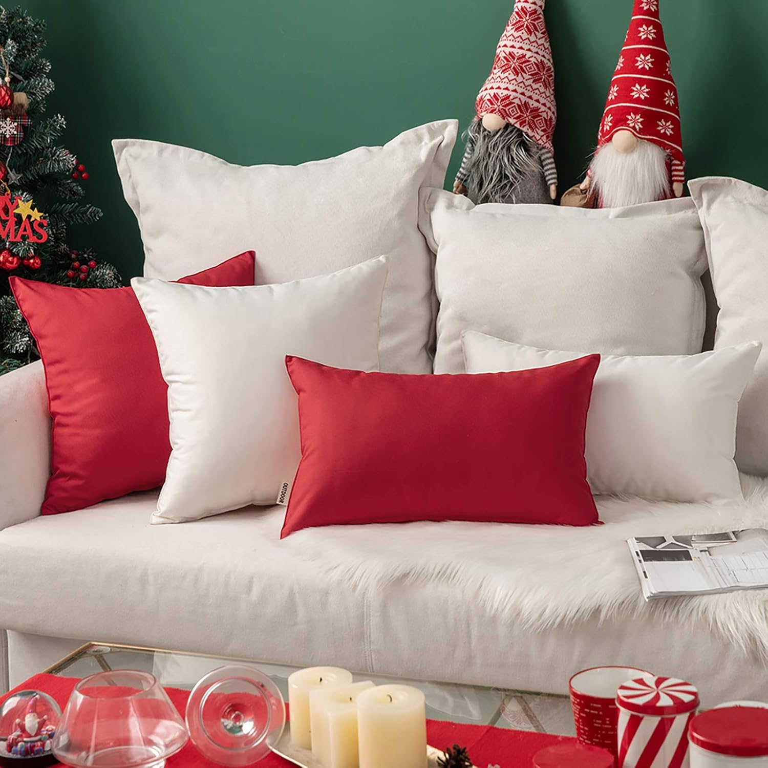 MIULEE Pack of 2 Decorative Outdoor Waterproof Pillow Covers Christmas Square Garden Cushion Sham Throw Pillowcase Shell for Patio Tent Couch 18x18 Inch Red : Patio, Lawn & Garden