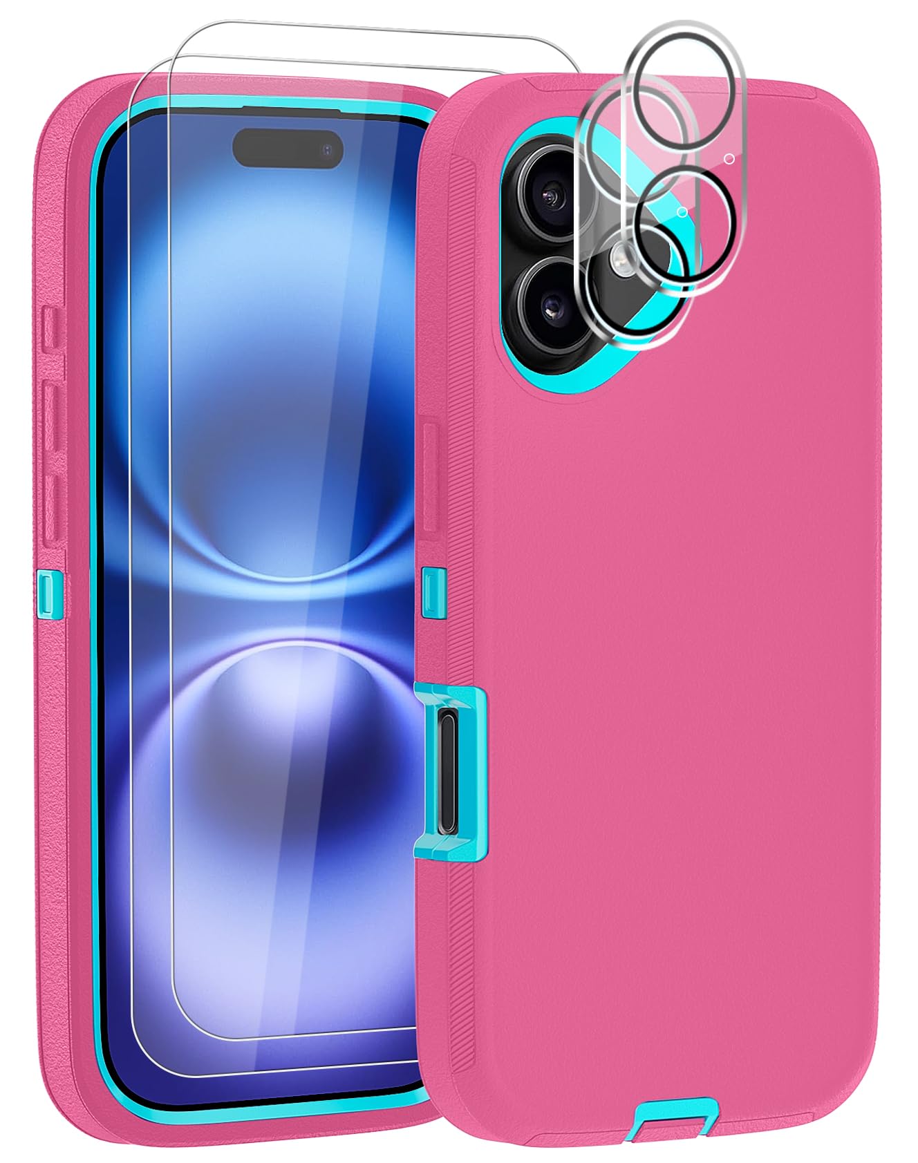 Case for iPhone 16 Case 6.1" with 2 Screen Protector + 2 Camera Lens Protector, Full Body Heavy Duty Military Grade Cover, Shockproof/Drop Proof