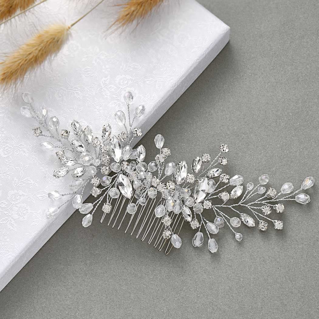 Unicra Silver Bride Wedding Hair Comb Rhinestone Bridal Headpiece Crystal Hair Accessories Hair Piece Jewelry for Women and Girls (A-Silver) - Image 4
