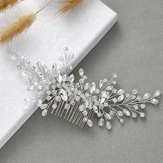 Unicra Silver Bride Wedding Hair Comb Rhinestone Bridal Headpiece Crystal Hair Accessories Hair Piece Jewelry for Women (A-Silver)