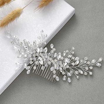 Unicra Silver Bride Wedding Hair Comb Rhinestone Bridal Headpiece Crystal Hair Accessories Hair Piece Jewelry for Women (A-Silver)