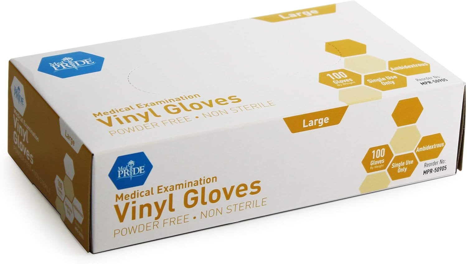 Med PRIDE Medical Vinyl Examination Gloves (Large, 100-Count) Latex Free Rubber | Disposable, Ultra-Strong, Clear | Fluid, Blood, Exam, Healthcare, Food Handling Use | No Powder : Health & Household