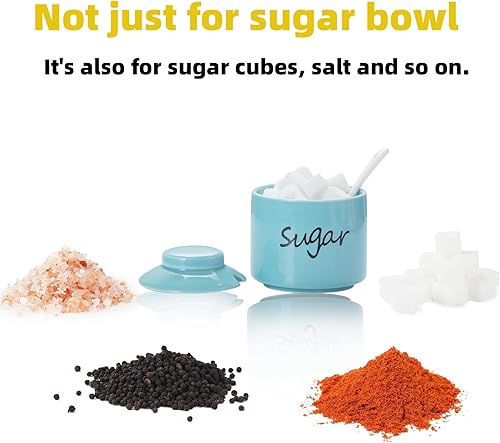 Miniatura 27 de ONTUBE Azucarero pequeño de cerámica con tapa y cuchara, olla de azúcar de porcelana, 8 onzas (blanco) Blanco,Negro -,marino,Turquesa