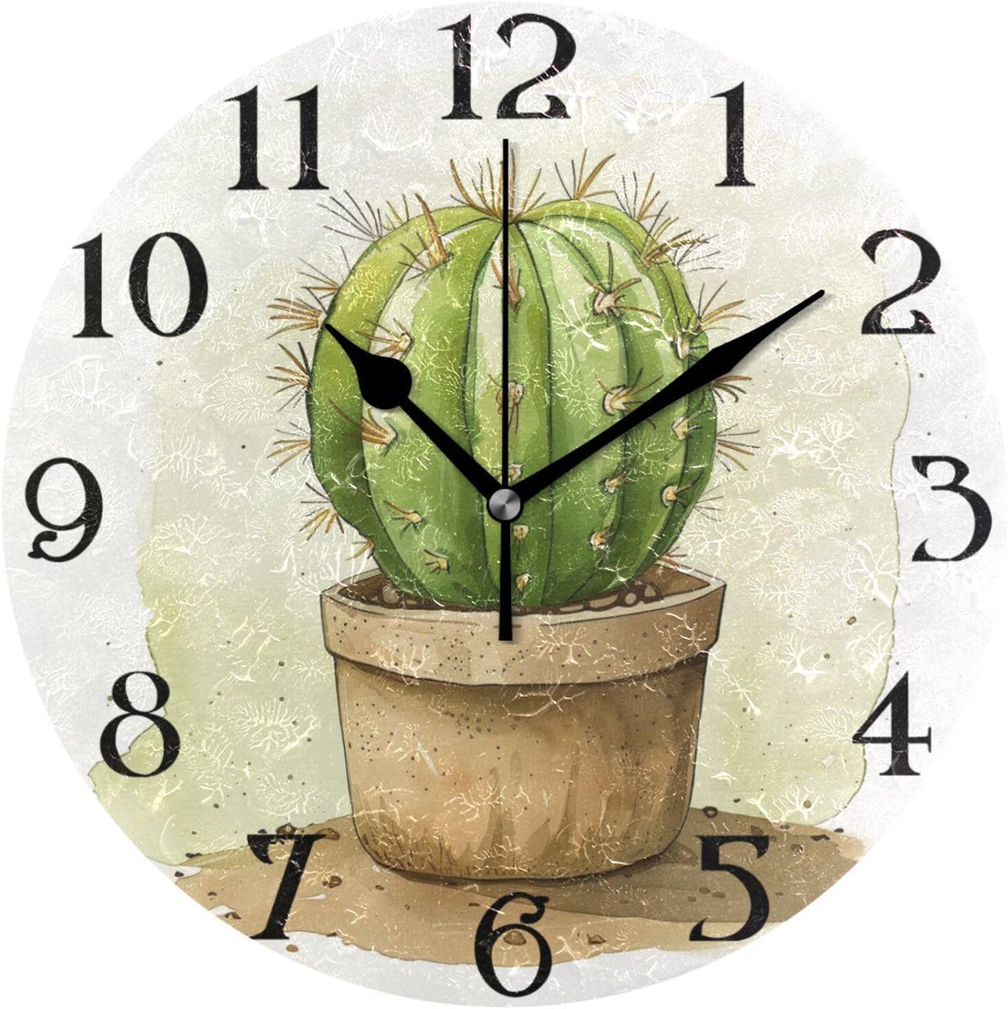 ALAZA Cactus Tropical Plant Wall Clock Silent Non Ticking Kitchen Clock 9.5 Inch Round Bathroom Clock Battery Operated Quartz Analog Decorative Desk Clock Living Room Decor