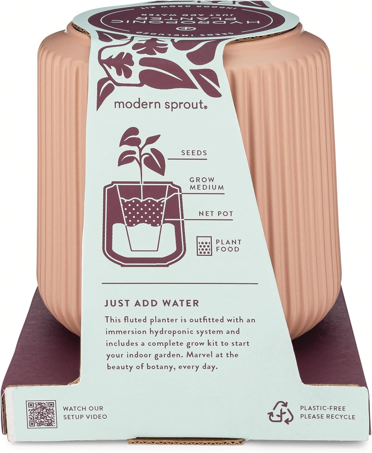 Modern Sprout Flower Grow Kit - Ceramic Planter with Indoor Hydroponics Growing System Kit Ideal for Living Room Decor - Unique Gardening Gifts - Morning Glory Self Watering Flower Planting Kit