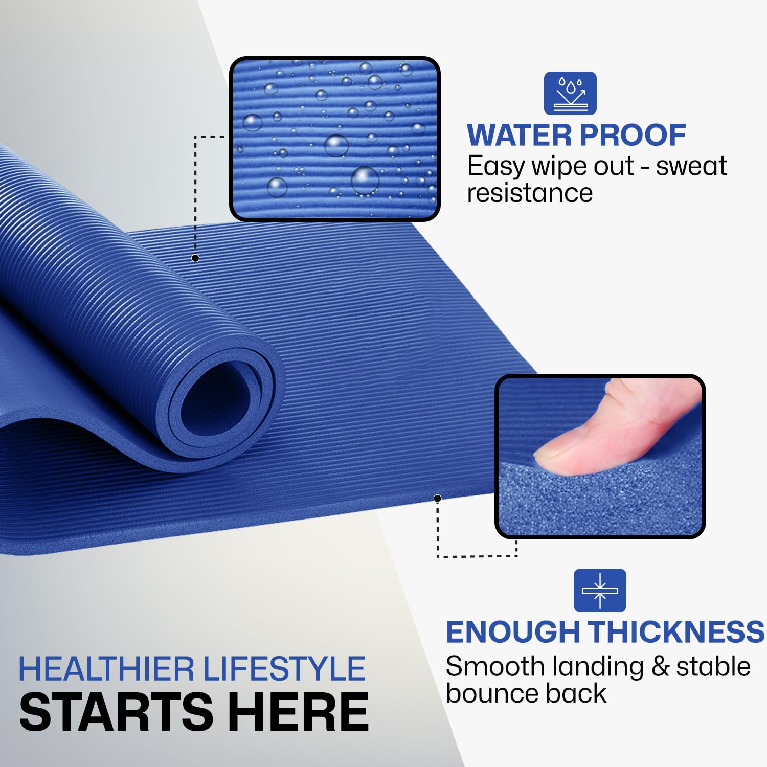 Xn8 Sports Yoga mat 10mm & 15mm Thick NBR Exercise Mat - Non-Tearable Pilates Mat with Extra Carry Strap - Yoga Mats for Women Men for Aerobics Lunges Planks Indoor & Outdoor 61Lx20Wx1.5 & 1Th - Image 5