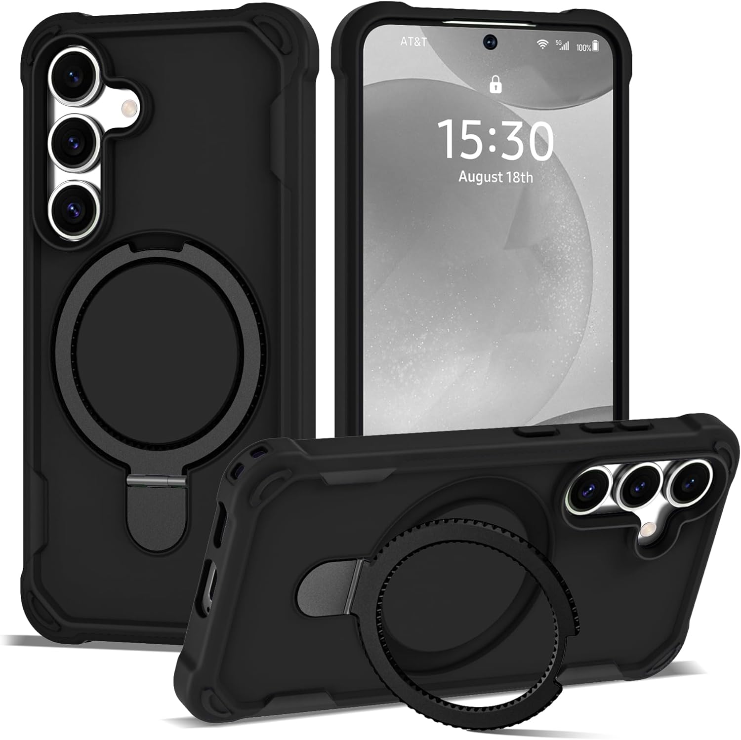 Designed for Samsung Galaxy S24 & S25 Case 6.2'' with Magnetic Ring Stand [Military Drop Protection][Compatible with MagSafe] Shockproof S24 & S25 Phone Case for Men Wowen,Black