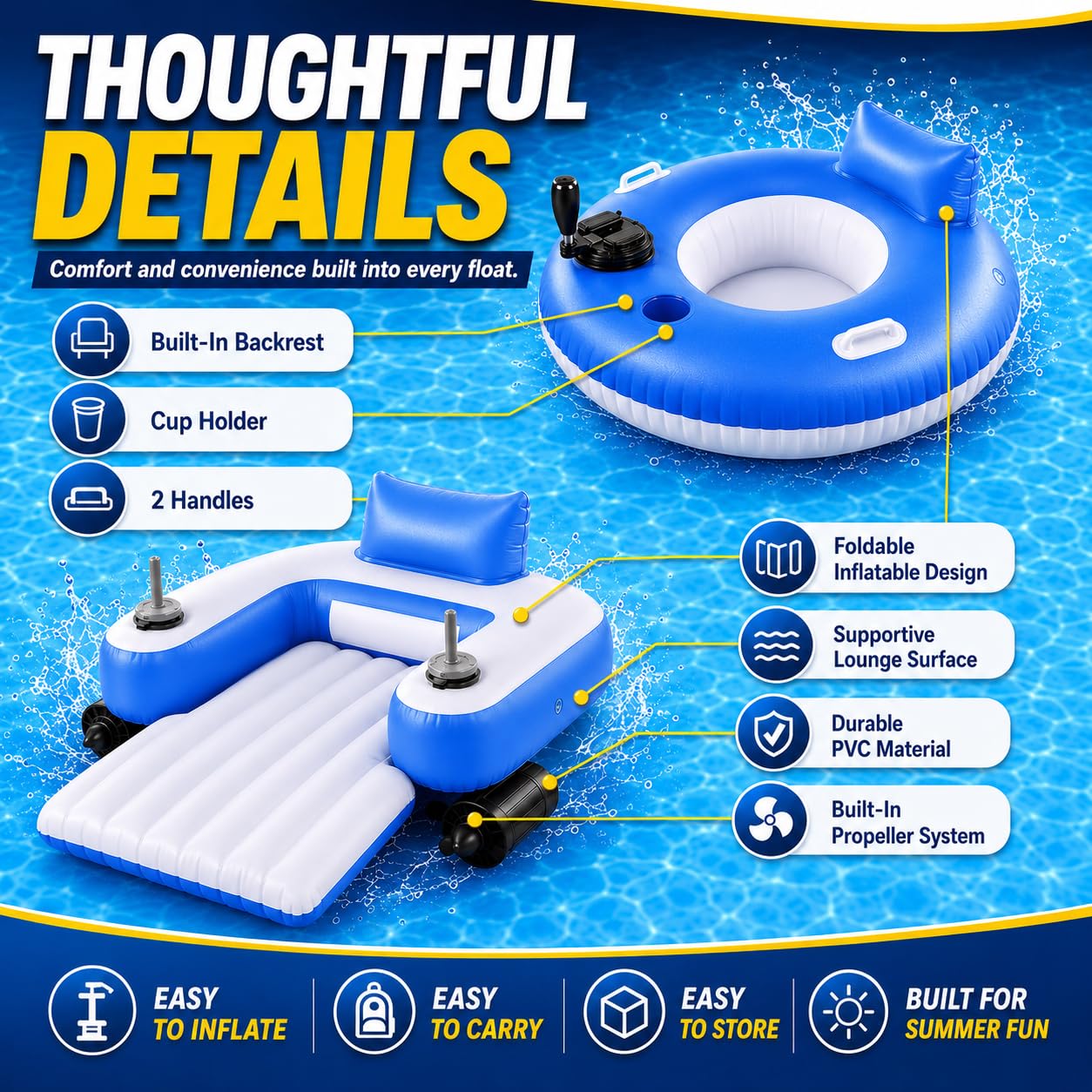 Sillon de Piscina Motorizado para Adultos Tumbona Electrica Hinchable Agua A