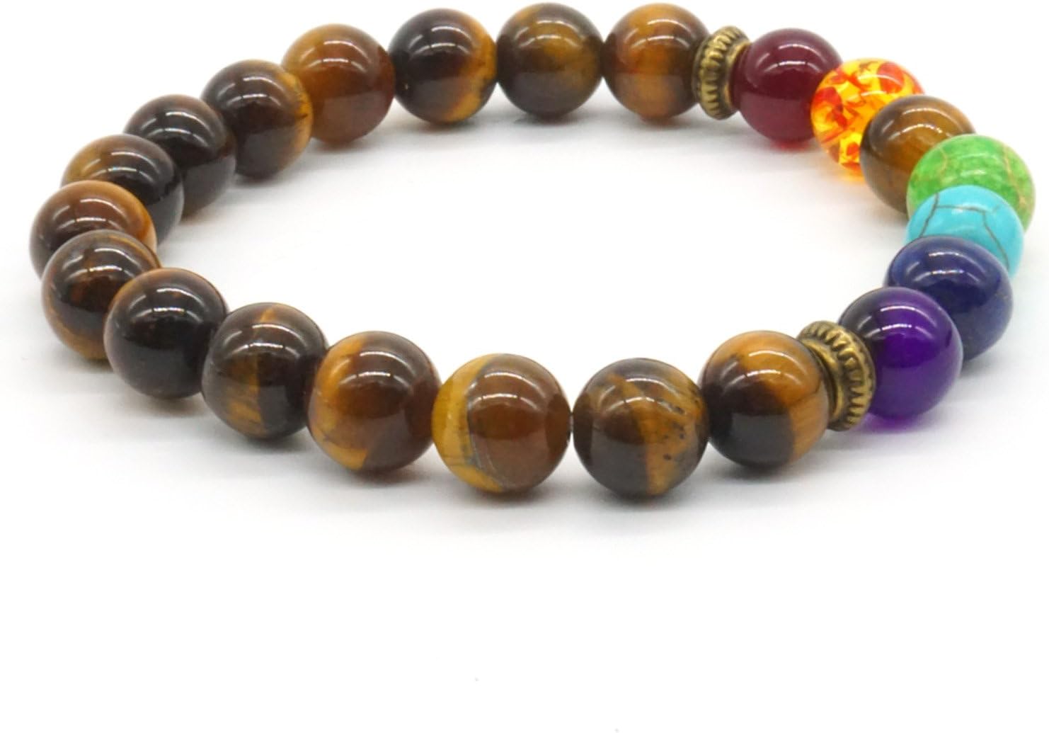 7 Chakra Healing Bracelet Gemstone Tigers Eye Combo Therapy Yoga Bracelet 8MM Stone Bead Stretch Bracelet