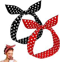 Pack of 2 Polka Round Headbands, Rockabilly Accessories Women, Rockabilly Hair Accessories, Hair Bands for Girls and Women - Bandana in Retro Style of the 50s, Vintage Style (Red, Black)