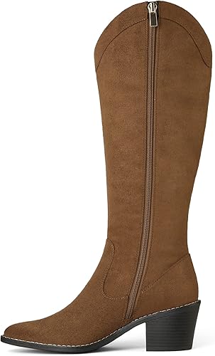 Miniatura 4 de DREAM PAIRS Botas vaqueras para mujer, vaquera occidental, con cremallera, tacón grueso, punta puntiaguda, botas altas hasta la rodilla
