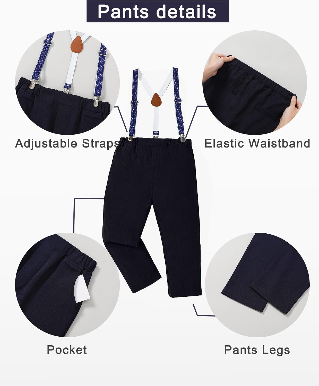 DISAUR Boy Formal Suits Wedding Outfit Long Sleeve Button Down Dress Shirt Bow Tie Suspender Pants Gentleman for 5-9 Years